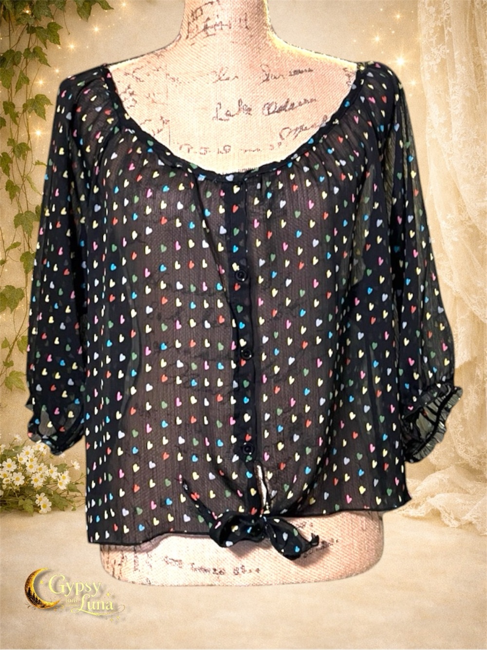 Julie's Closet Heart Print Blouse XL